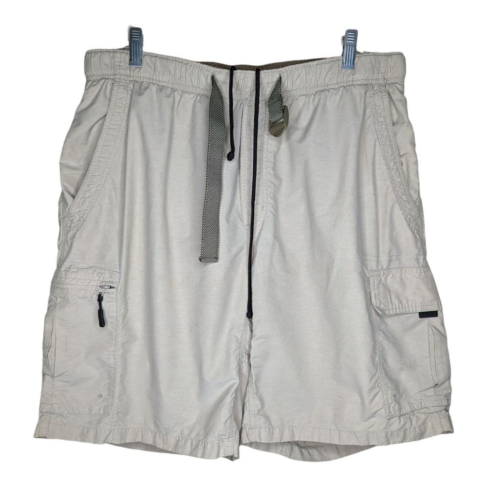Columbia Cargo‎ Shorts Size Large Hiking Outdoors Belted Elastic Waist Beige
